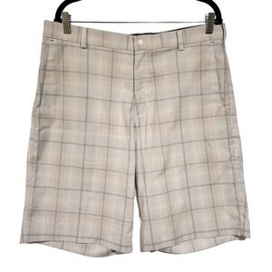 Nike Golf Dri-Fit Shorts White Grey Plaid Preppy Outdoor Golf Shorts Wicking 36‎